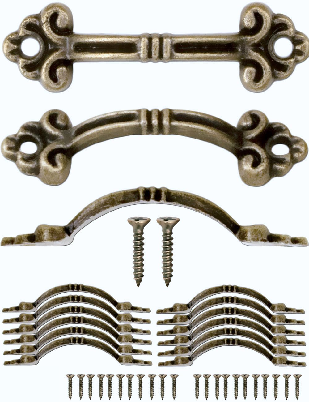 FUXXER® - 12 x antique mini furniture handles, for boxes, small drawers, chests, antique bronze vintage design, 4.8 x 1.4 cm, set of 12 including screws.