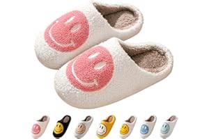 Bevaney Smile Face Slippers for Women - Soft Plush Retro Preppy Slip-on Comfortable Indoor/Outdoor Shoes
