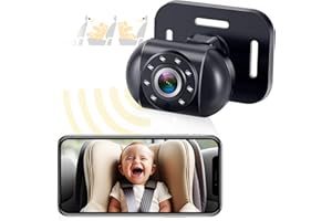 WZBB Wireless Baby Car Camera for Backseat: Battery Powered Easy Setup Video Record - HD 1080P Cordless Infant Carseat Camera for iPhone Only - Clear Night Vision Rear Facing Camera for 2 Kids - V12