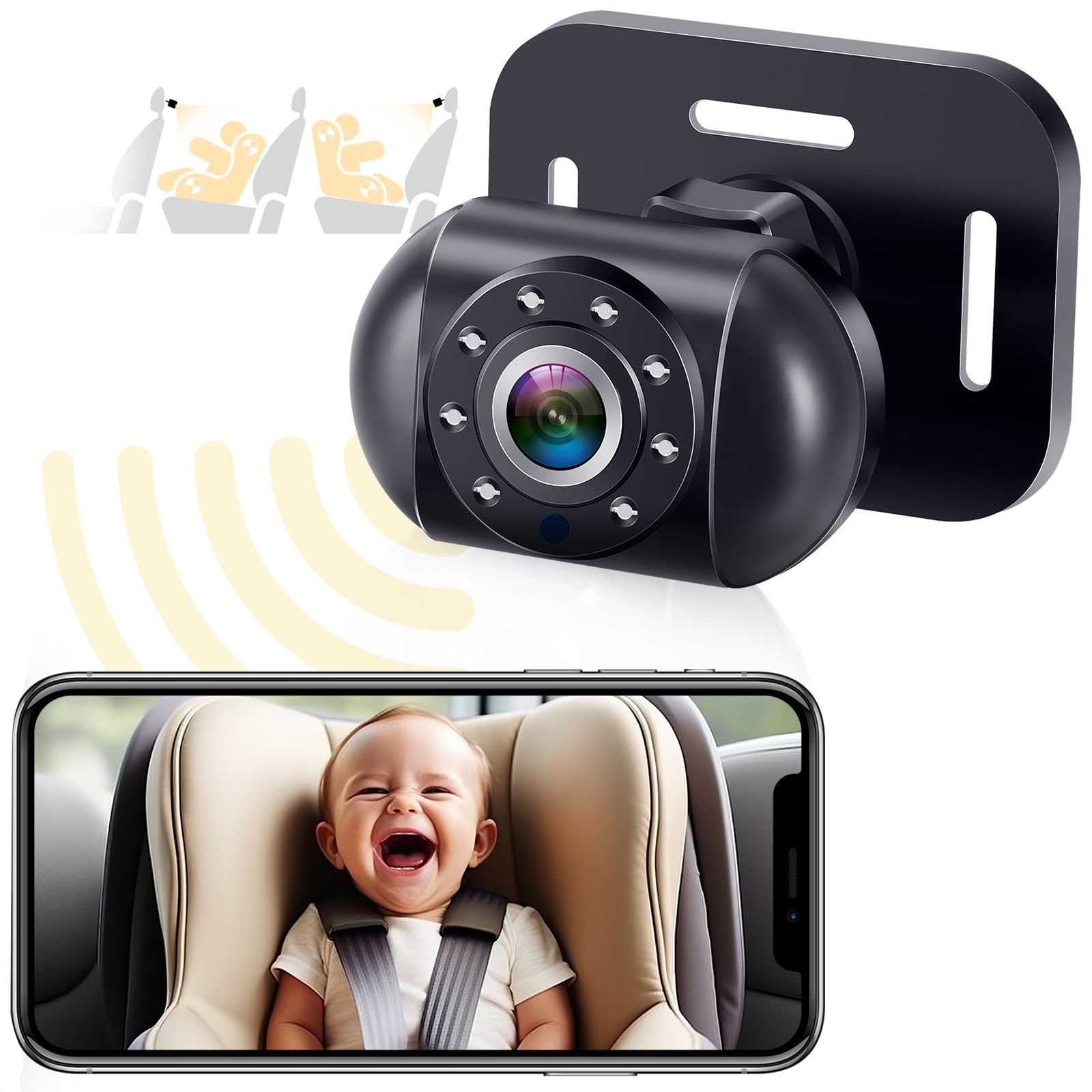 Wireless Baby Car Camera for Backseat Battery Powered Easy Setup Video