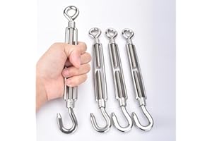 M10 Turnbuckle,3/8" (10mm) Thread Stainless Steel Hook & Eye Alele Stainless Steel 304 Turnbuckles Heavy Duty Wire Rope Tension 4pcs