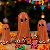 Geelin 3 Pcs Day of The Dead Decor Halloween Mexican Ghost Figurines | Dia De Los Muertos Resin Terracotta Ghost Tabletop Sculpture Statue Centerpiece for Halloween Mexican Home Indoor Decoration