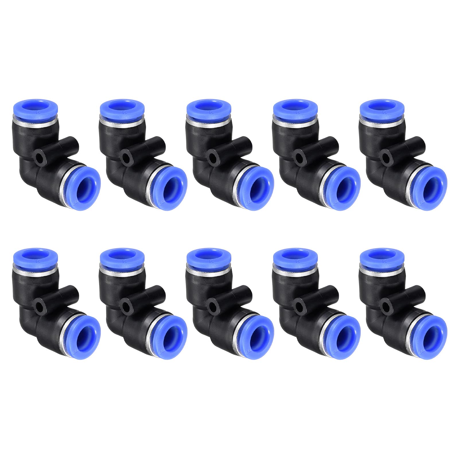 M METERXITY 10 Pack 90 Degree Elbow Push to Connect Air Hose Fittings, for Transporting Air Water, Apply to Outdoor/Industrial (8mm, Blue, Black)