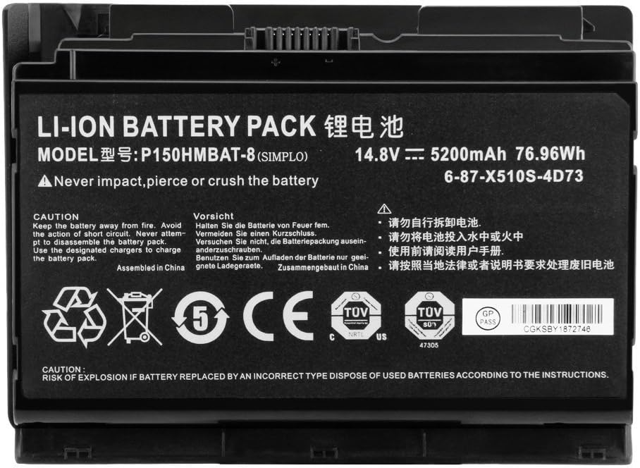 7XINbox 14.8V 5200MAH 76.96WH P150HMBAT-8 Laptop Battery compatible with CLevo P150HM P151HM Sager NP8150 NP8130 6-87-X510S-4D72 6-87-X510S-4J72 - Image 4