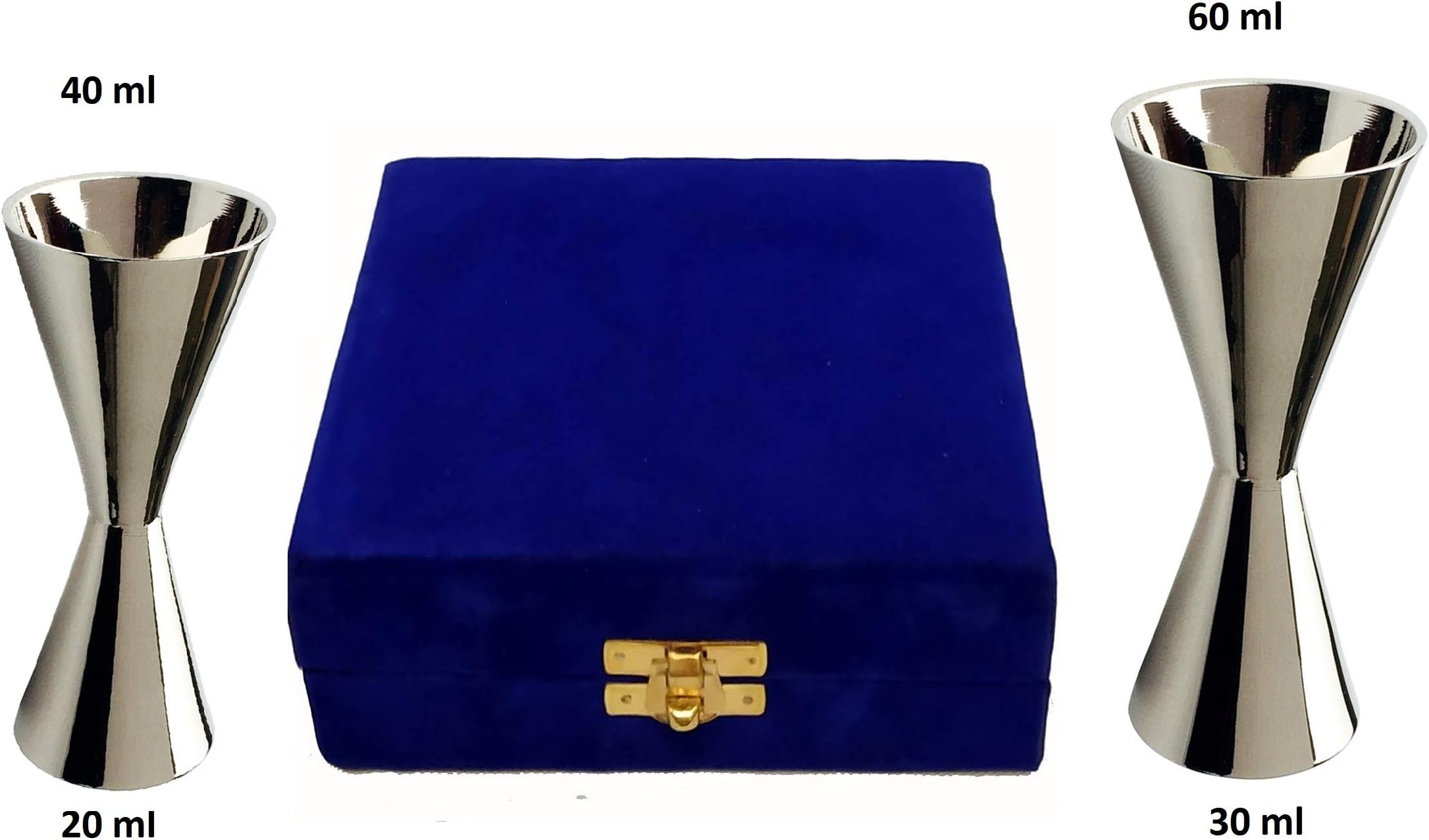 - Pair of Peg Measure - Made of Brass, Silver Plating in Chrome Finish - 20,30,40,60 ml, with Decorative Box