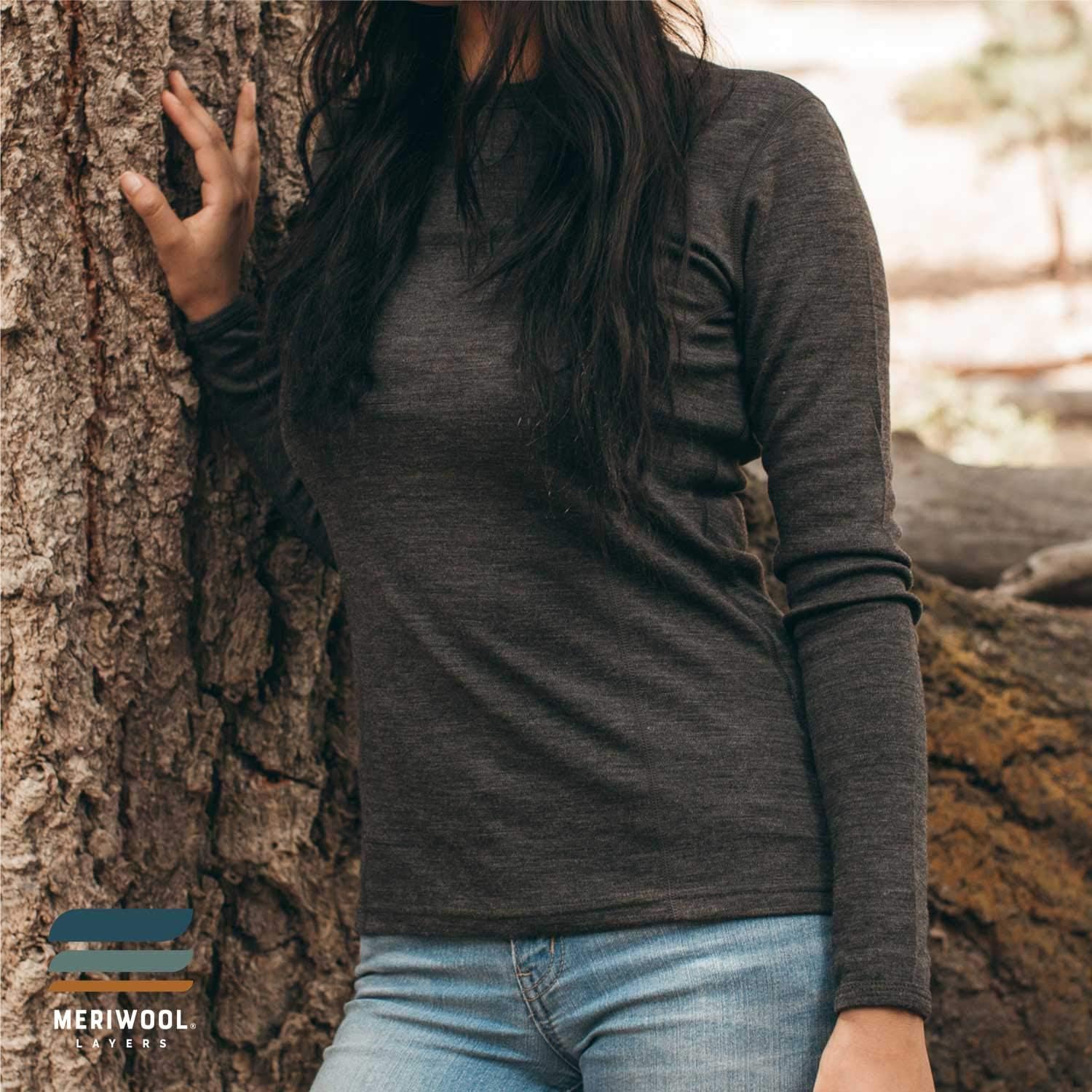 MERIWOOL Womens Base Layer 100% Merino Wool Midweight Long Sleeve Thermal Shirt at  Women’s Clothing store