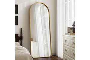 GLSLAND 21" x 64" Arched Full Length Mirror - Aluminum Alloy Deep Frame - Gold Wall Mounted Mirror for Bathroom, Living Room, Bedroom, and Entryway - Stylish Wall Decor Arch Mirror
