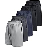 BOOJO 5 Pack Athletic Basketball Mens Shorts with Zipper Pockets - Lightweight Quick Dry Gym Workout Running Shorts for Men