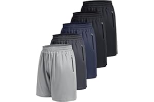 BOOJO 5 Pack Athletic Basketball Mens Shorts with Zipper Pockets - Lightweight Quick Dry Gym Workout Running Shorts for Men