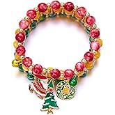MOEEIJEW Christmas Beaded Bracelets Set 3pcs Red Green Christmas Tree Snowmen Pendant Chain Bangle Jewelry