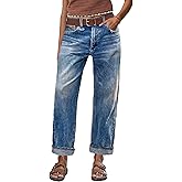 Flamingals Straight Leg Crop Jeans for Women Wash Raw Hem Mid Waist Jeans