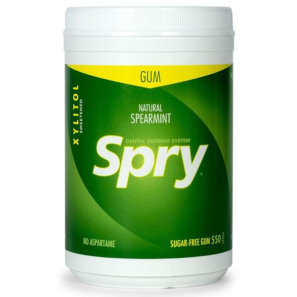 SPRY FRESH NATURAL XYLITOL CHEWING GUM DENTAL DEFENSE SYSTEM – ASPARTAME-FREE, SUGAR-FREE, NON-GMO, GLUTEN-FREE (SPEARMINT, 550 COUNT – PACK OF 1)