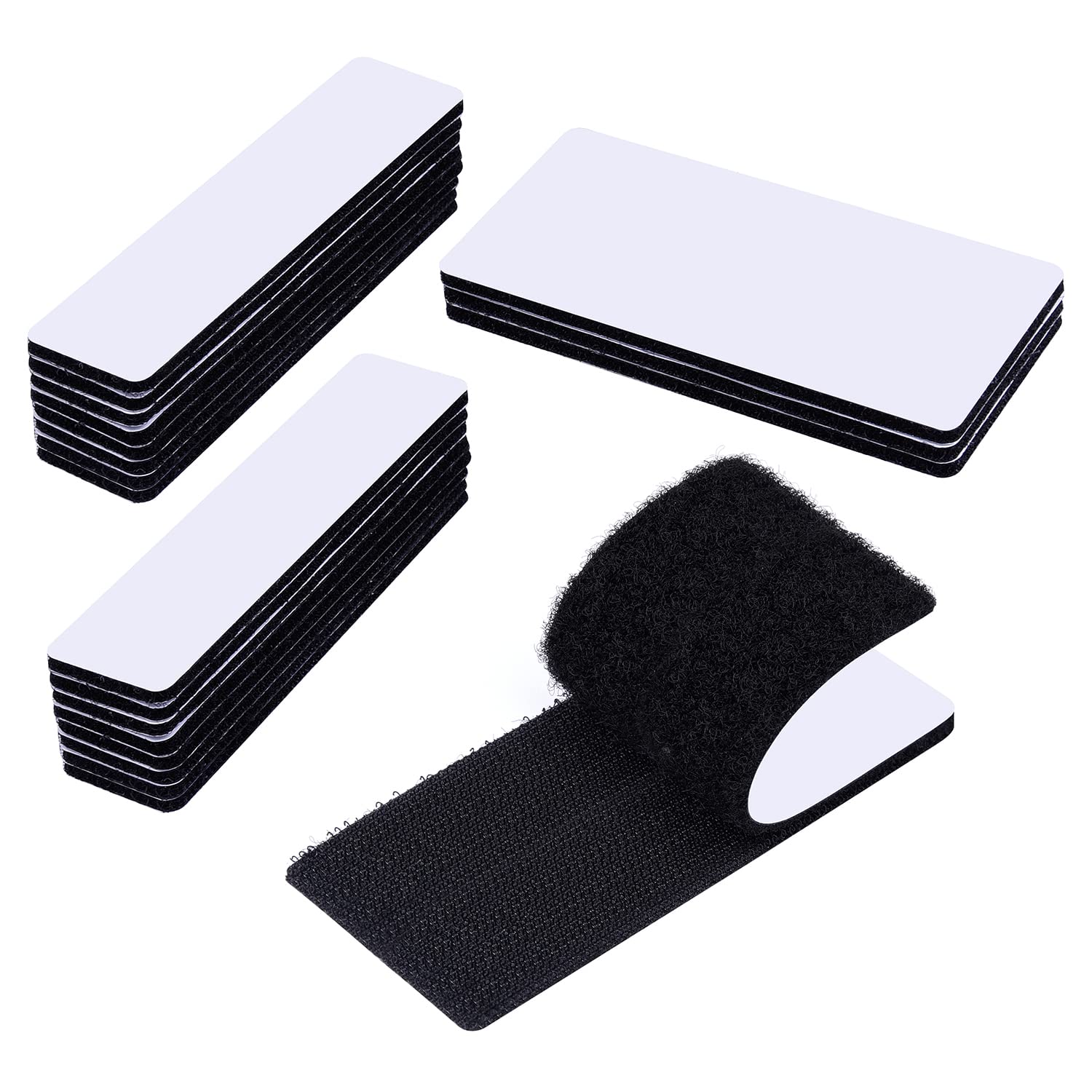 Wisdompro Hook and Loop Strips with Adhesive, 16 Sets 1 x 4 Inch and 4 Sets 2 x 4 Inch Heavy Duty Fastener Double Sided Mounting Tape for Home, Office – Black