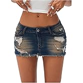 MakeMeChic Women's Denim Mini Skirt Low Waist Distressed Raw Hem Micro Jean Skirts