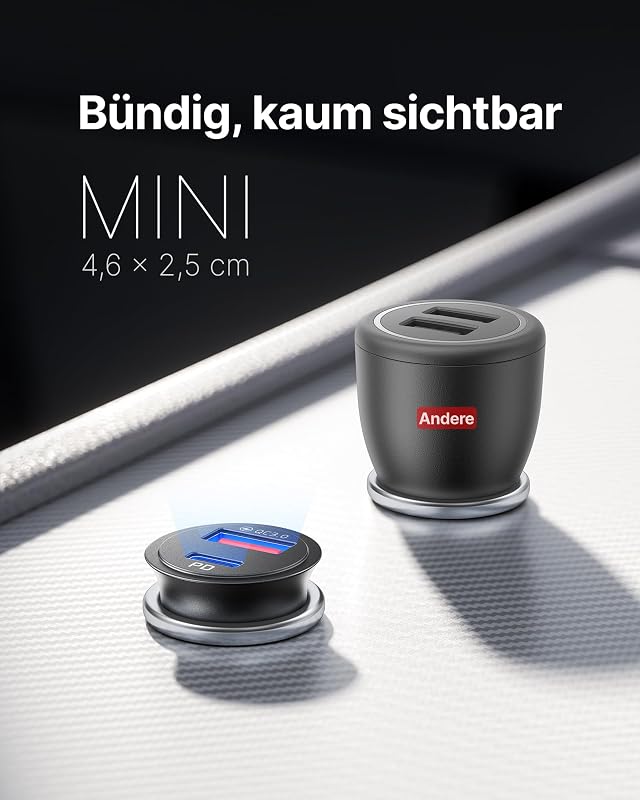 Zigarettenanzünder, [USB C 30W+USB A 30W] Auto Kfz Ladegerät