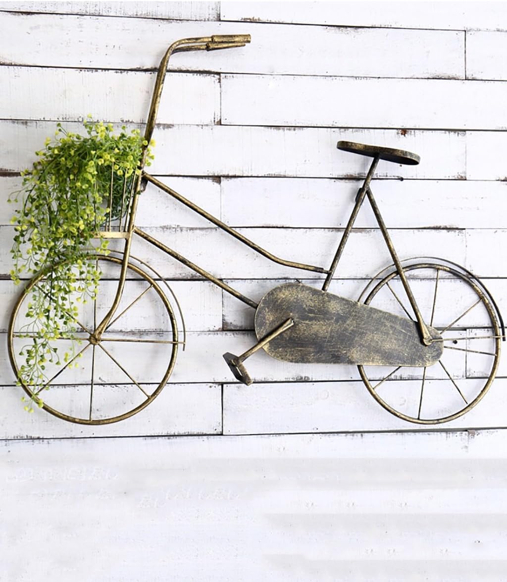 Retro Iron Bicycle Wall Hanging Creative Plant Stand Flower Pot Shelf Flower Rack For Balcony Living Room Indoor Yellow ( Color : B )