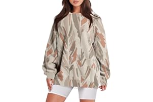 ChicCrate Womens Camo Hoodie Oversized Crewneck Sweatshirts Long Sleeve Loose Fit Pullover Maple Leaf Print Tops Y2K Blouse