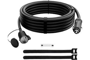VEELOON 12V/24V Car Cigarette Lighter Extension Cord 10 FT,16AWG Heavy Duty Extension Wire with 15A Spare Fuse,Auto DC Power Plug Connector for Car Inverter/Air Pump/car Refrigerator,Male to Female Socket