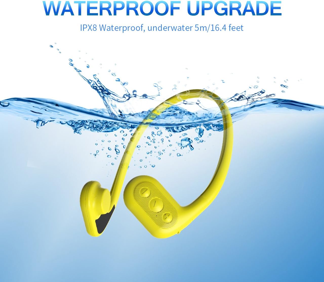 Tayogo Bone Conduction Waterproof MP3 Player Swimming Headphones with Shuffle Feature Support FM - Yellow