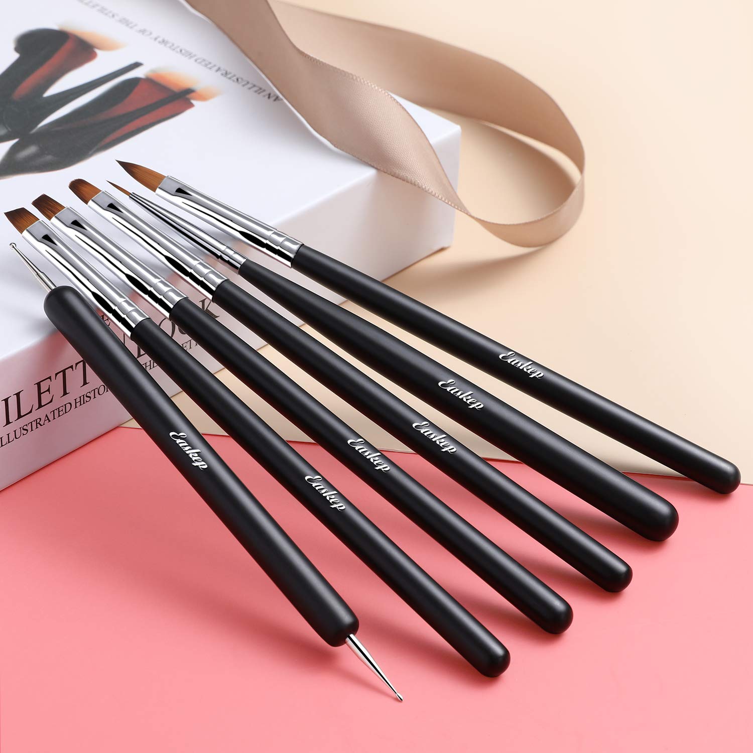 Easkep Acrylic Nail Art Brush, Art Design Dotting Painting Pen Set Nail Art Tips Builder Brush Nail Painting Brush Pen Set Nail Art Dust Remover Brushes Powder 6 PCS : Beauty