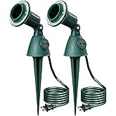 EDISHINE Dusk to Dawn 120V Outdoor Spotlight, Waterproof LED Outdoor Flood Stake Lights, E26 Base, Max 150W PAR38 Bulb (Not Included), 6FT Cord, 90° Adjustable Head, 2 Pack