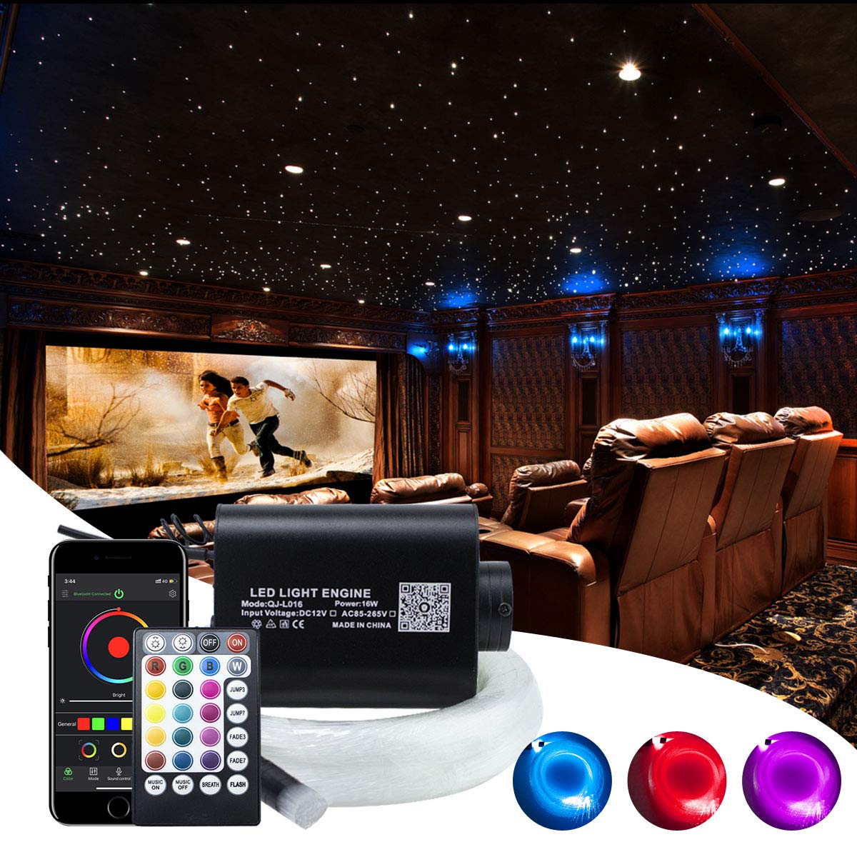 Callsky APP 16W Car Home Fiber Optic Star Ceiling Kit, RGBW Music Activated Light Engine with 28Keys Remote Controll Create Atmosphere Full of Romantic and Rhythm[430pcs Mixed Cable*3m]