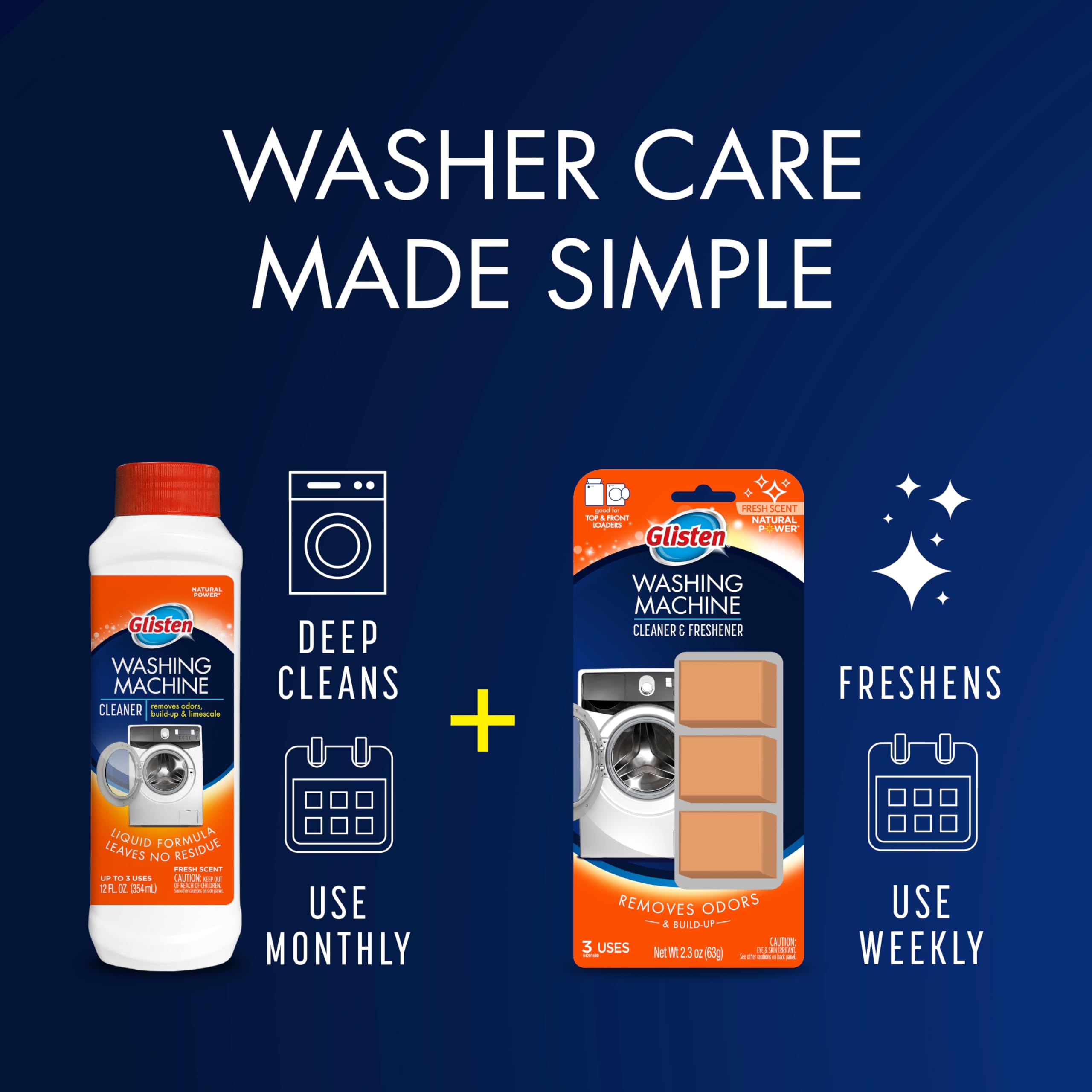 Glisten Washing Machine Cleaner, Helps Remove Odor, Buildup, and Limescale, Fresh Scent, Made in the USA, 12 Ounce Bottle