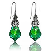 Handmade Iridescent Vintage Dangling Earrings for Woman Art Deco Austrian Crystal Jewelry Gift Box