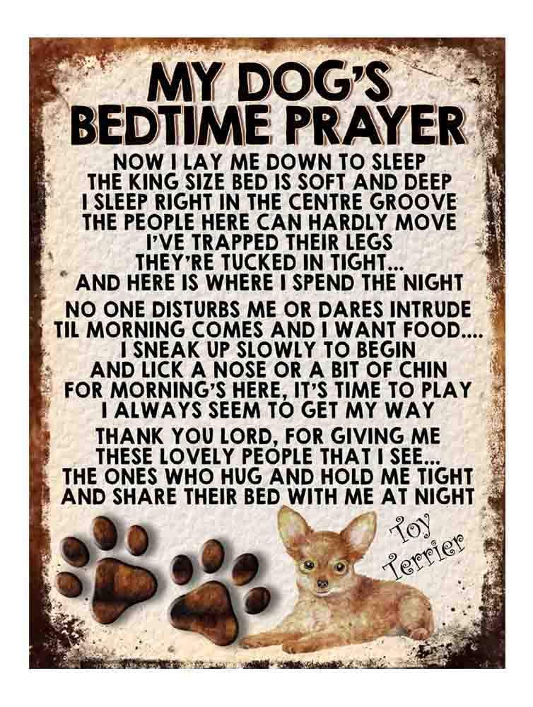 MY DOG'S BEDTIME PRAYER RETRO STYLE METAL TIN SIGN/PLAQUE DOG BREEDS (Toy Terrier)