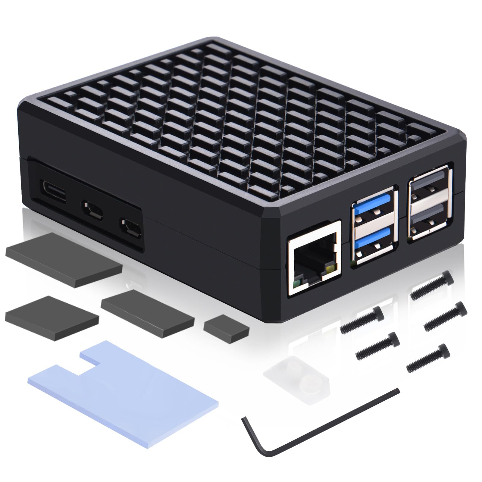 GeeekPi Raspberry Pi 5 Aluminium Case with Passive Cooling - Armor Case with Heat-Conducting Sticker Heatsink Cooler for 4GB/8GB Models