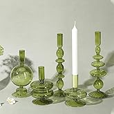Rtteri 5 Pcs Glass Candlestick Holders Colorful Glass Taper Candle Stand Groovy Candlestick Wavy Boho Chic Clear Bases Holders Elegant Vase for Home Party Centerpiece(Green)