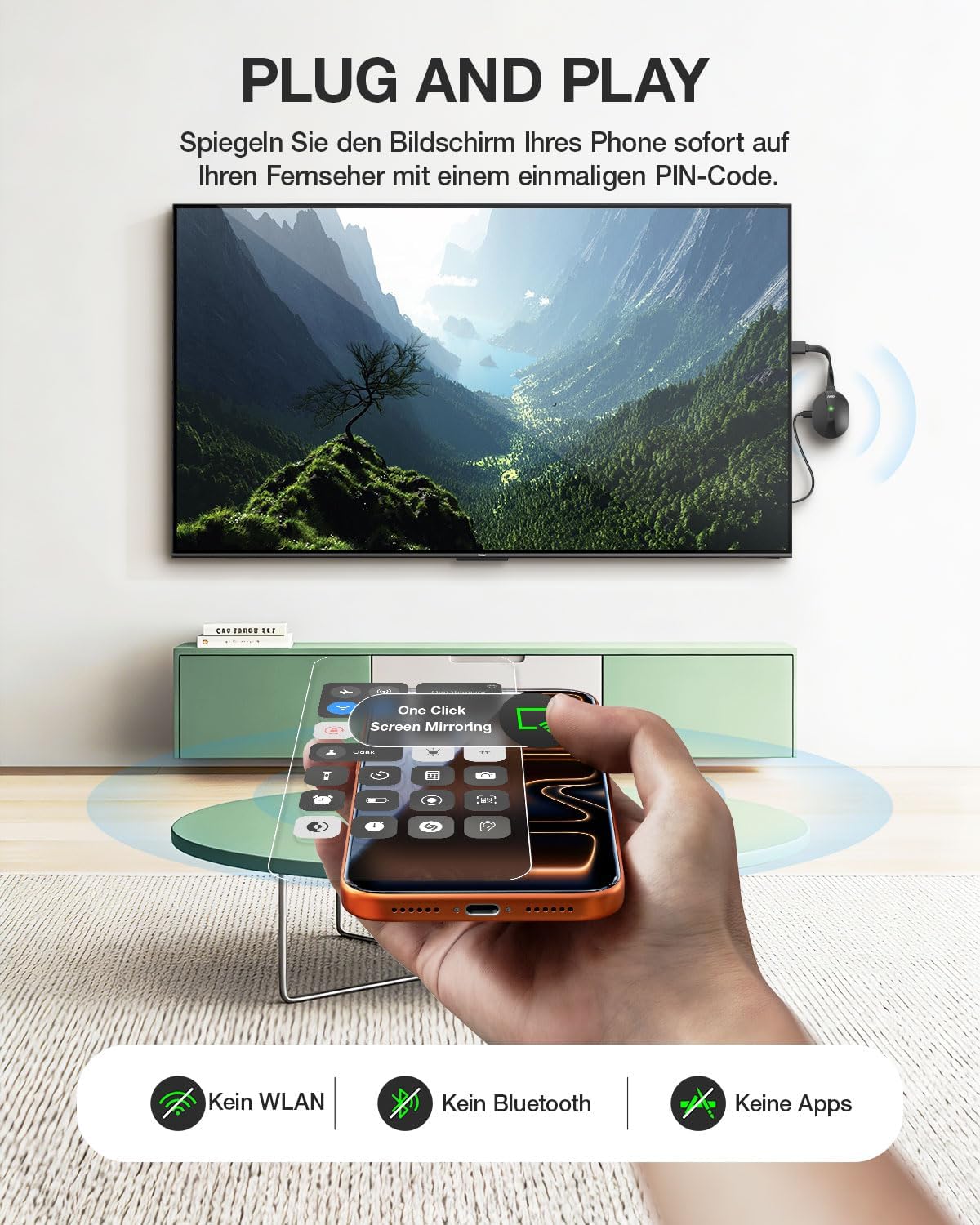 AIMIBO 4K Wireless Display Adapter 5G für Smartphone, Tablet, Laptop, HDTV, Monitor und Projektor – 3 Spiegelungsmodi, Kabelloser HDMI Dongle für i*OS Android Windows macOS auf TV Monitor Projektor 2