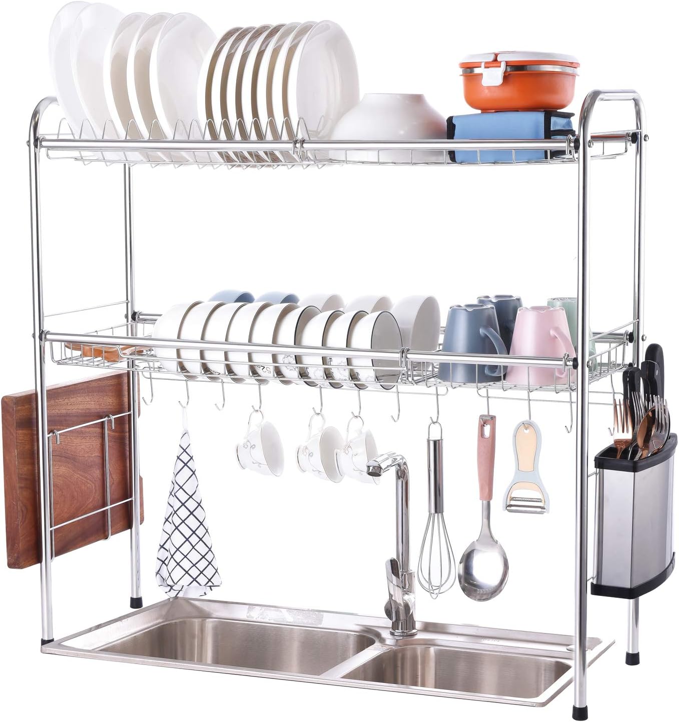 Best Kitchen Organization 2 Tier Stainless Steel Dish Cutlery Drainer Drying Rack