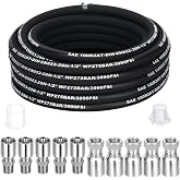 Frienda Hydraulic Hose 1/2" X 50 ft with 10 Pcs Female &amp; NPF Male Fittings | 4800 Psi Rated Tensile Steel Wire Braid, JIC 37&deg; Female &amp; Npf Male Hose Fitting, Industrial Construction Agricultural Use