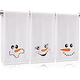 FYSUIMU Christmas Winter Snowman Face Hand Towels Winter Xmas Embroidered Cotton Bathroom Towel Absorbent Bath Towel for Holiday Hand Drying Cleaning Cooking, 29.5 x 13.7 Inch, 3Pcs
