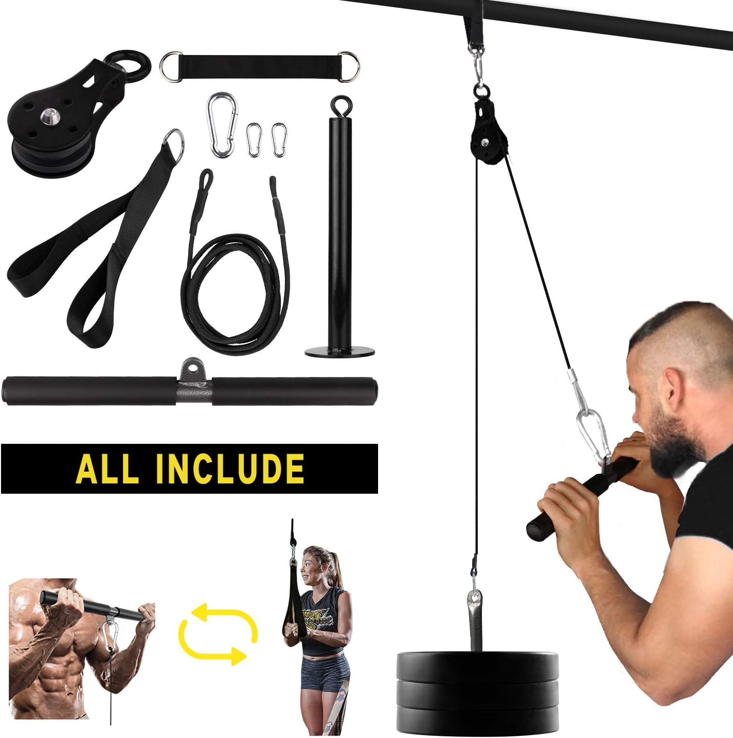 Elevtab Fitness LAT and Lift Pulley System, Nylon Machine with Upgraded Loading Pin for Triceps Pull Down, Biceps Curl, Back, Forearm, Shoulder-Home Gym Equipment