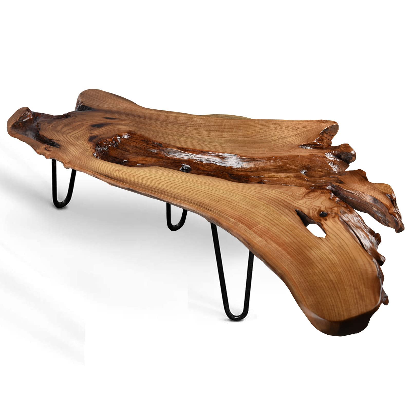 Photo 1 of BTEOBFY Handcrafted Edge Coffee Table | Natural Wood with Unique Organic Shape | Metal Hairpin Legs for Living Room, Side Table & Boho Decor,Clear Lacquer Finish
