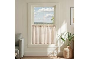 JINCHAN Kitchen Curtains Striped Tier Curatin Ticking Stripe Linen Pinstripe Cafe Curtains 24 Inch Length for Living Room Bat