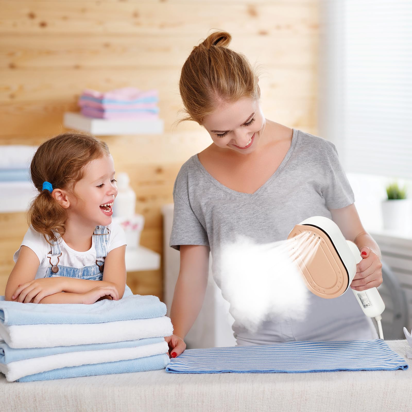 AWESQCQ Micro Steam Iron for Clothes, Portable Handheld Travel Garment Steamers with Dry & Wet Ironing, 1000W 20S Fast Heat Up Steaming, Rotating Foldable Mini Garment Steamer Machine (1PCS, White)