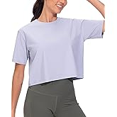 THE GYM PEOPLE Workout Crop Tops for Women Short Sleeve Shirts Loose Fit Yoga Athletic Basic Cropped T-Shirts