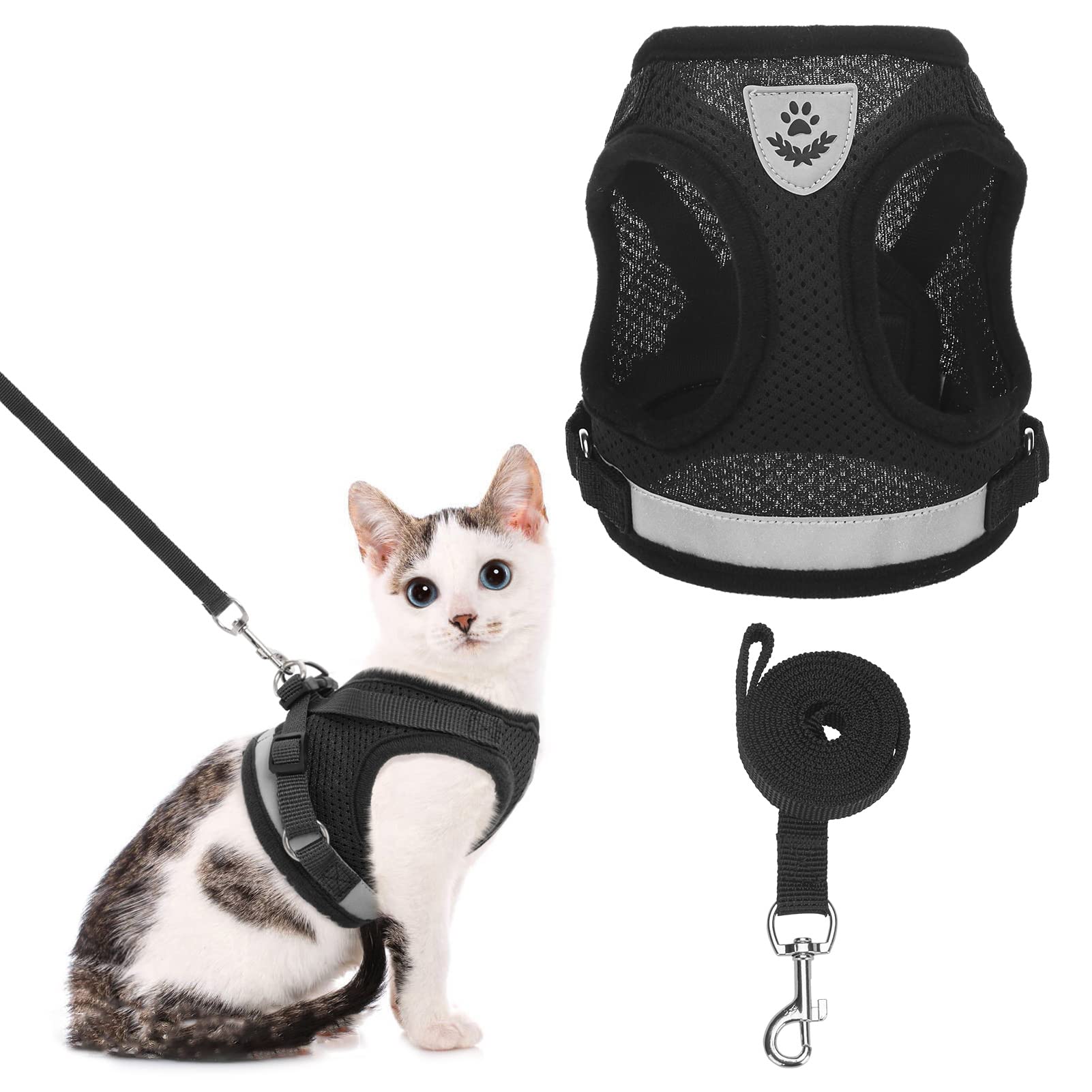 BINGPET Escape Proof Cat Harness and Leash Set - Adjustable Vest Harnesses for Small Medium Cats, Soft Reflective Mesh Vest Harness and Lead Set - Best for Kitten Walking