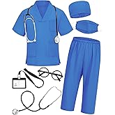 ICECUTE Doctor Costume for Kids Scrubs with Accessories,7Pcs Toddler Halloween Costume for Boy Girls,3-11 Years