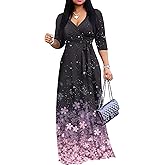 FANDEE Plus Size Maxi Dress for Women Casual Summer Sundress V-Neck 3/4 Sleeve