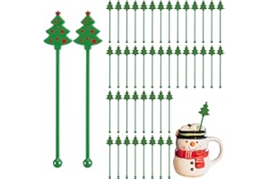SiliFine 30 Pcs Christmas Drink Stirrers Xmas Stir Stick Holiday Coffee Swizzle Stick Reusable Plastic Hot Cocoa Bar Chocolate Decoration Cocktail Mixer(Christmas Tree,Green)