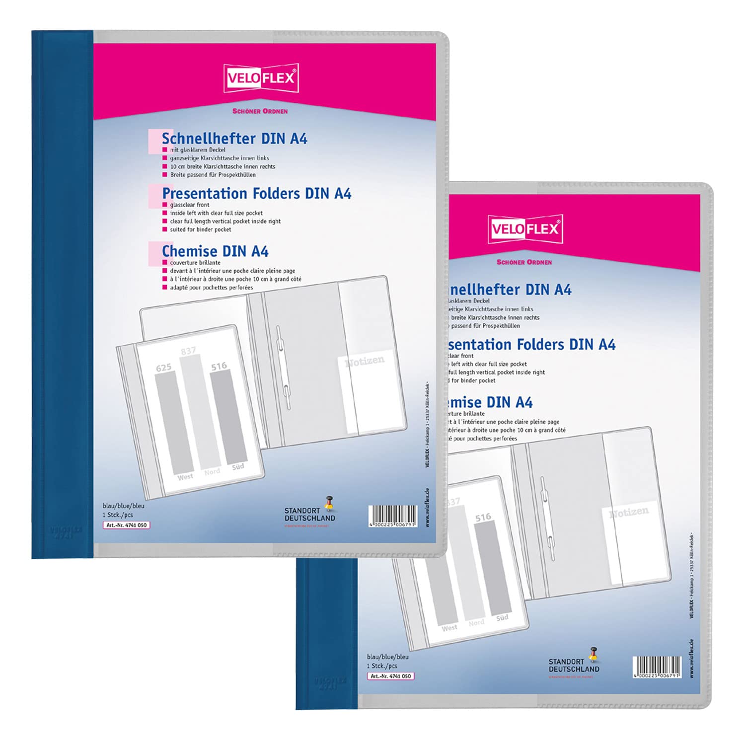 VELOFLEX Veloform A474105 File Folder, Pack of 2, DIN A4, Blue, PVC, Crystal Clear Front Cover, Suitable for Document Wallets — image 1