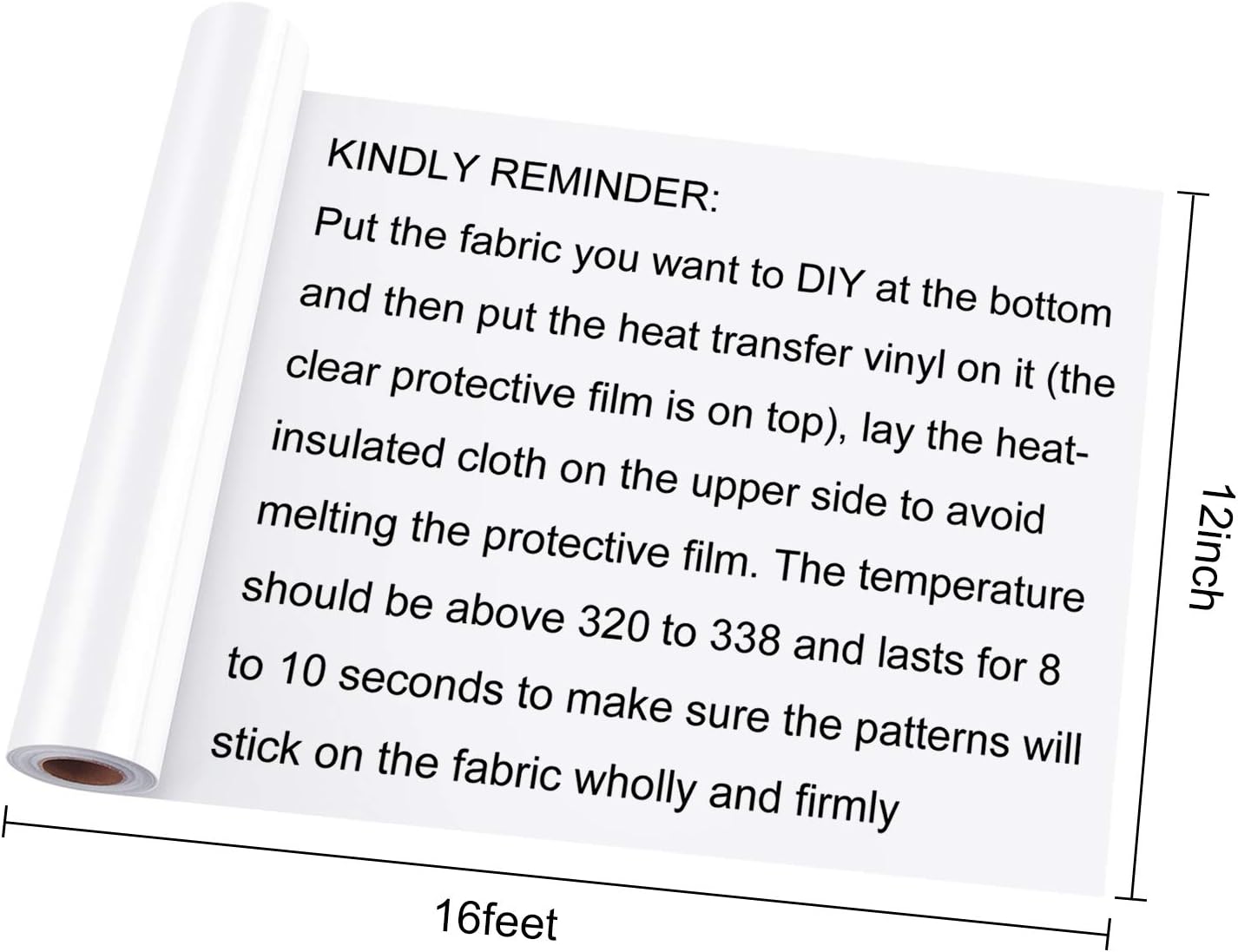 PLULON 12 IN x 16 FT White HTV Heat Transfer Vinyl Roll, Permanent Adhesive HTV Iron On Vinyl - Image 3