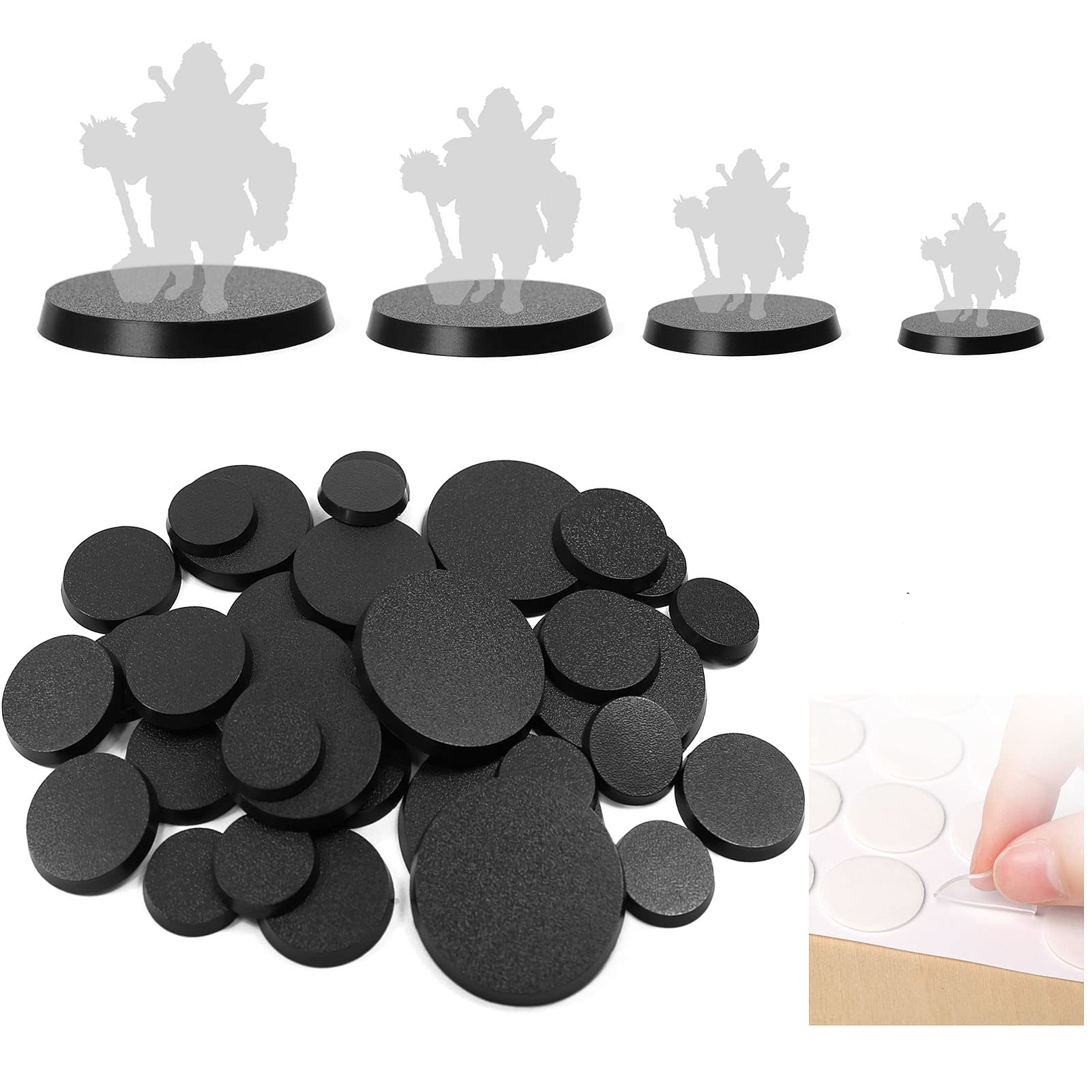 Evemodel 40Pcs Various Size 25mm 32mm 40mm 50mm Round Model Base Plastic Base for Sand Table War Games Table Game (Round) — image 1