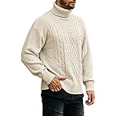 Runcati Mens Turtleneck Sweater Cable Knitted Pullover Slim Fit Long Sleeve Chunky Casual Winter Thermal Twisted Sweaters