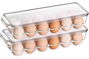 Sooyee 2 Pack Egg Holder for Refrigerator, Plastic Egg Storage Container, Fridge Egg Organizer, Clear Refrigerator Organizer Bins with Lids, Stackable Tray Holds 12 Eggs