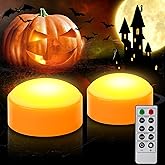 CANDLE IDEA 2 PCS Halloween LED Pumpkin Lights with Remote and Timer, Battery Operated Orange Jack-O-Lantern Light for Halloween Decor, Flameless Candles for Pumpkin Decoration